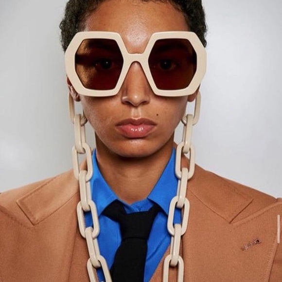 New - GUCCI Oversized Hexagonal ivory Sunglasses